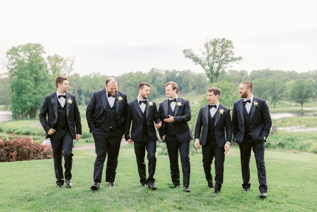 Groom and groomsmen wedding portraits at Fiddler's Elbow Country Club