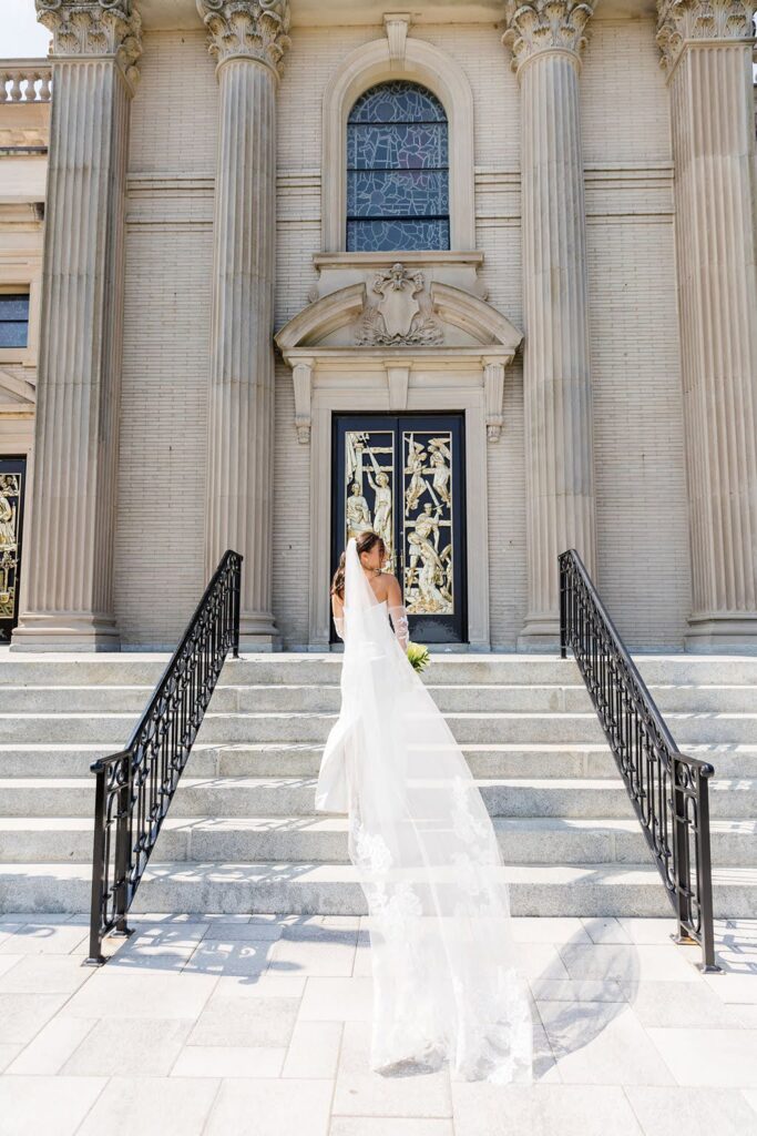 Bridal portrait in front of St. Catharine's Church in Spring Lake, NJ